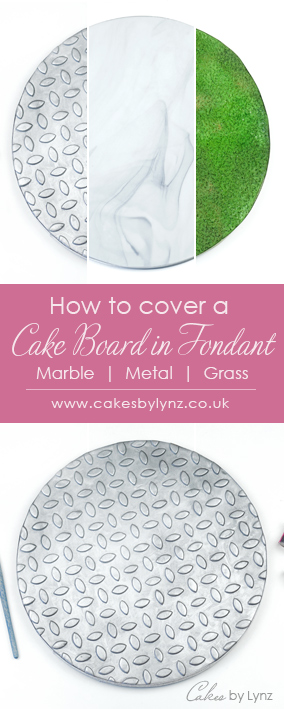 Covering a cake board to look like marble, metal & edible grass