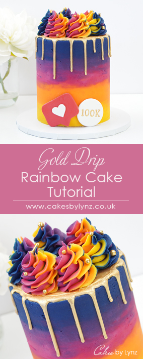 gold drip rainbow cake tutorial - instagram cake